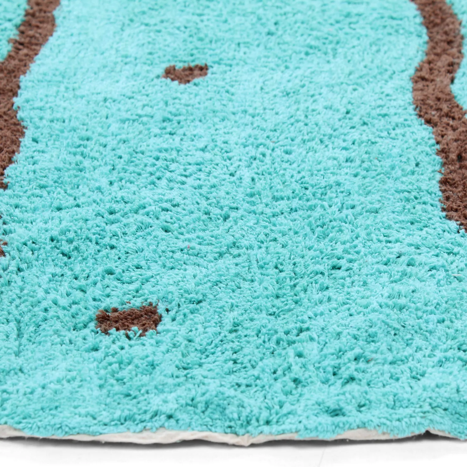 Rund Teppich - Leora Natural Cotton Shaggy (türkis/braun)