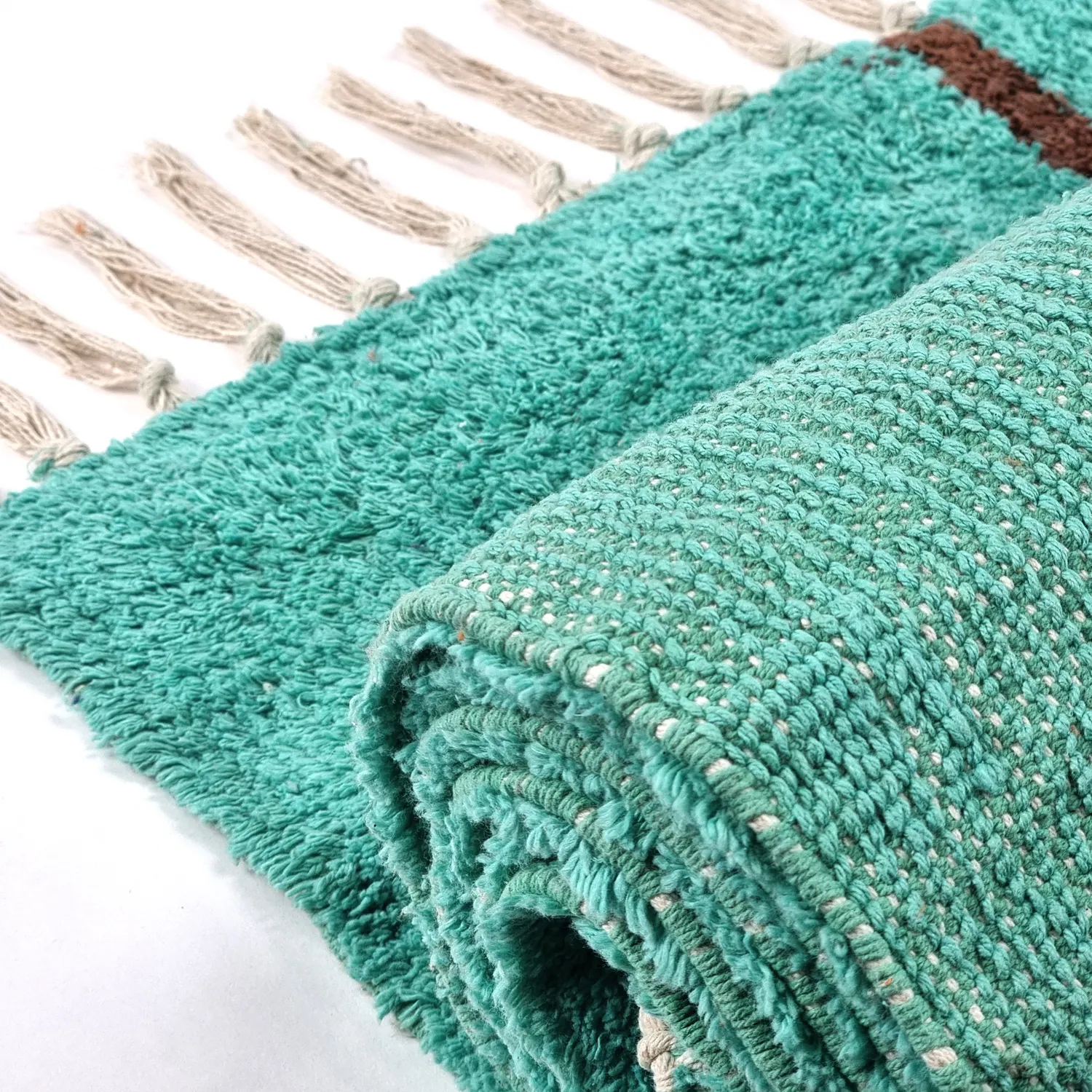 Hochflorteppiche - Leora Natural Cotton Shaggy (türkis/braun)