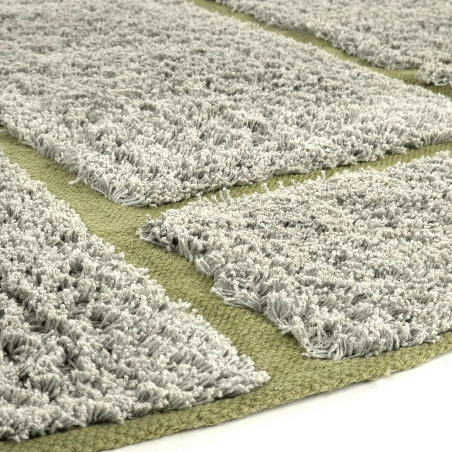 Runde Teppiche - Lindley Natural Cotton Shaggy (greige/grün)