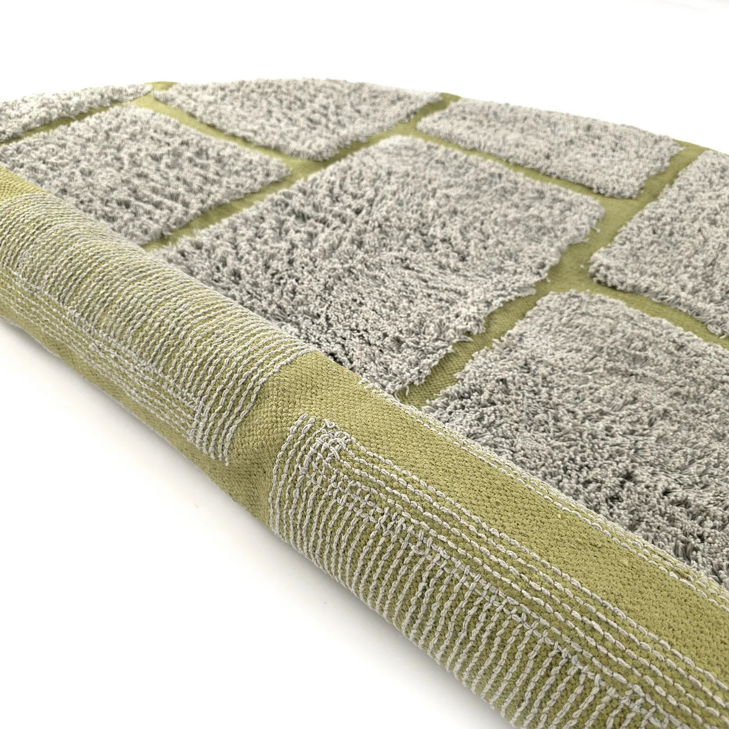 Runde Teppiche - Lindley Natural Cotton Shaggy (greige/grün)