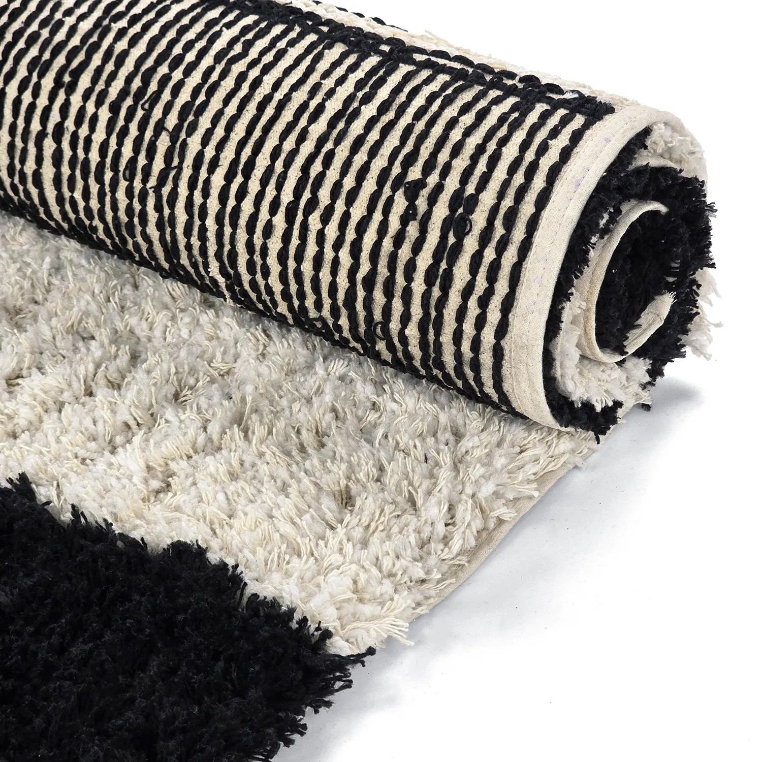 Hochflorteppiche - Marvao Natural Cotton Shaggy (offwhite/schwarz)