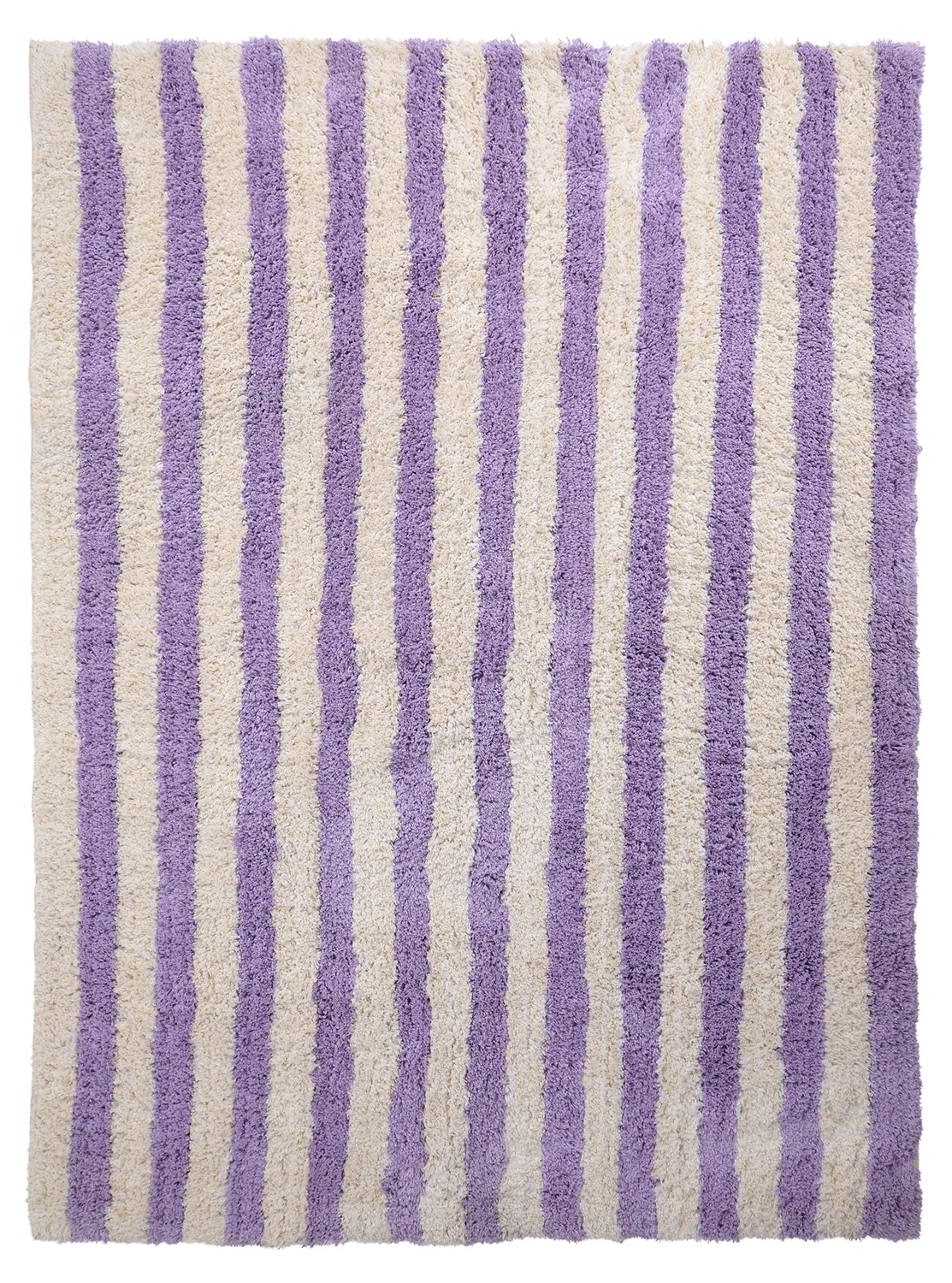Hochflorteppiche - Thira Stripe Cotton Shaggy (creme/hellviolett)