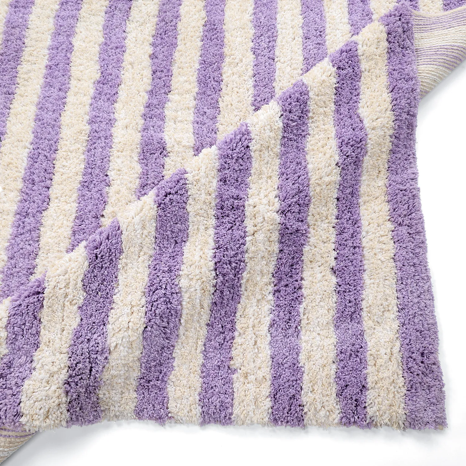 Hochflorteppiche - Thira Stripe Cotton Shaggy (creme/hellviolett)