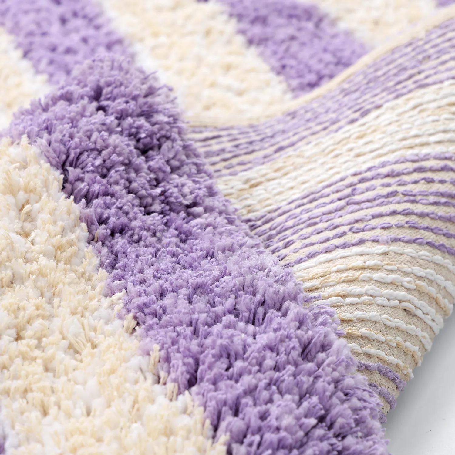 Hochflorteppiche - Thira Stripe Cotton Shaggy (creme/hellviolett)