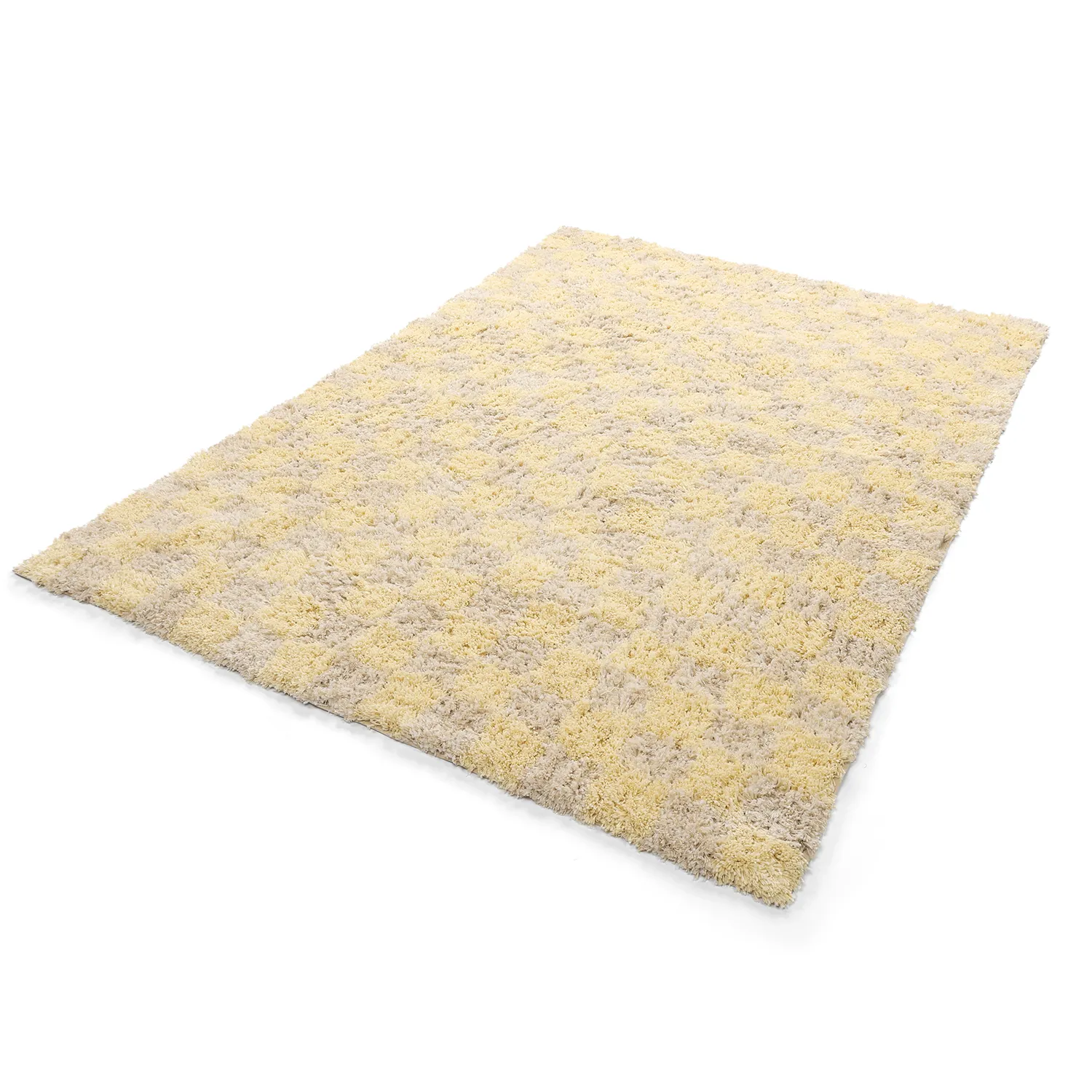 Hochflorteppiche - Methoni Check Cotton Shaggy (creme/hellgelb)