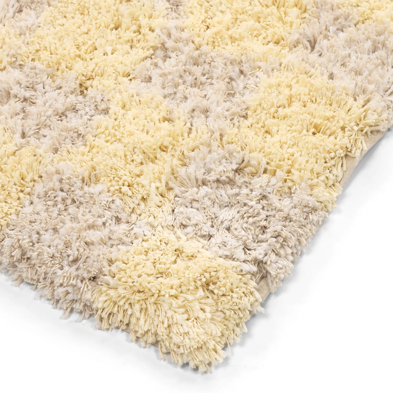 Hochflorteppiche - Methoni Check Cotton Shaggy (creme/hellgelb)