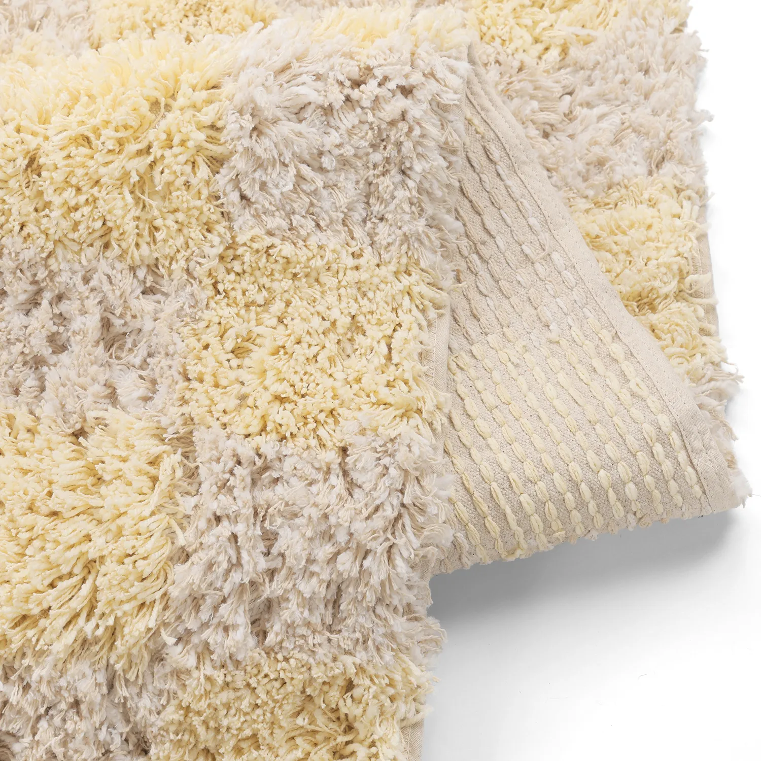 Hochflorteppiche - Methoni Check Cotton Shaggy (creme/hellgelb)