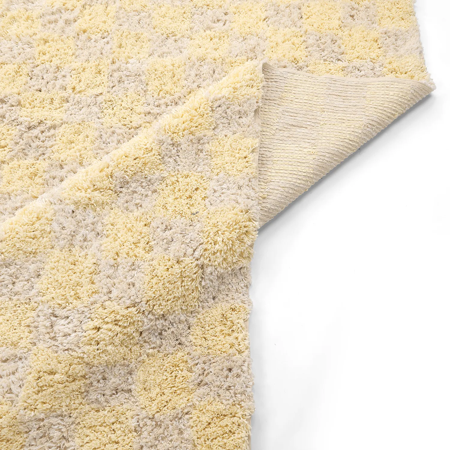 Hochflorteppiche - Methoni Check Cotton Shaggy (creme/hellgelb)