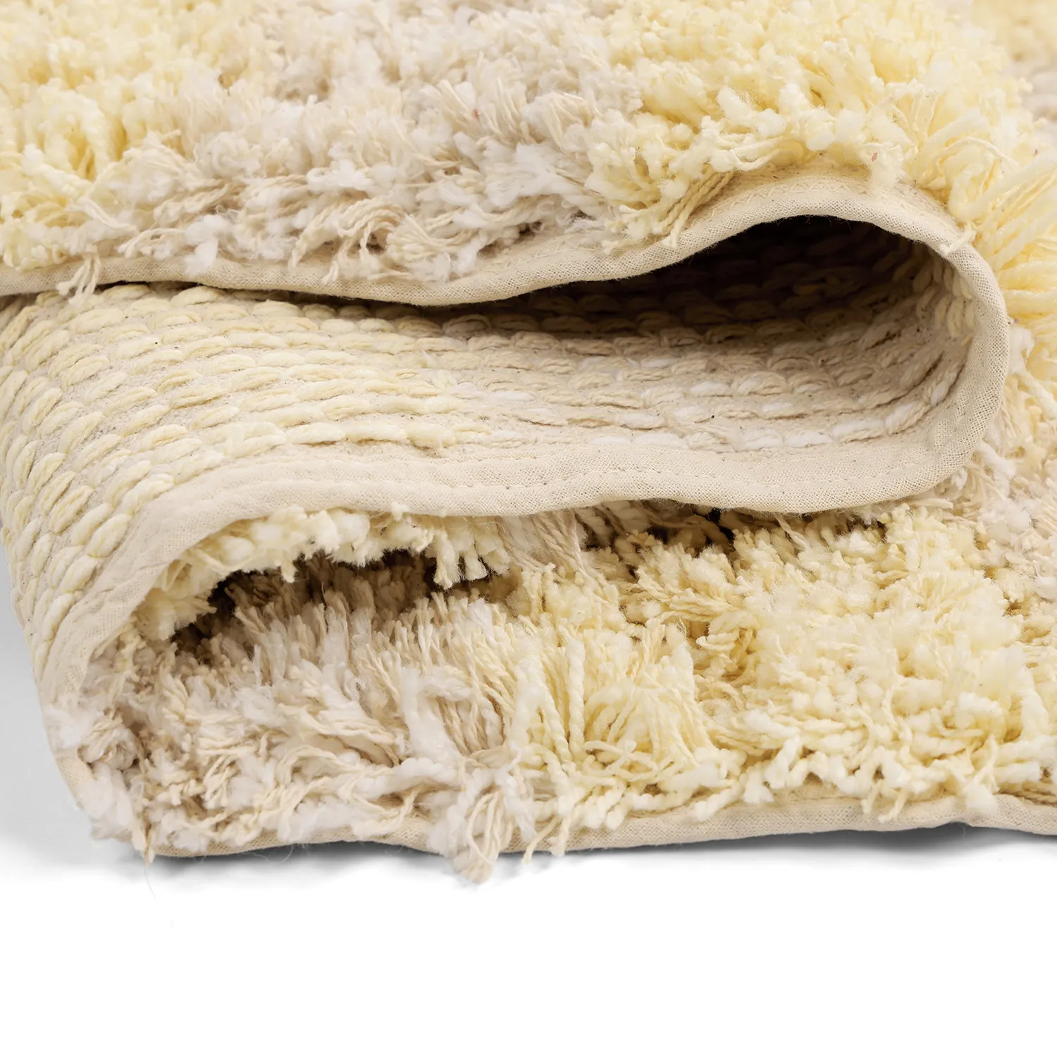 Hochflorteppiche - Methoni Check Cotton Shaggy (creme/hellgelb)