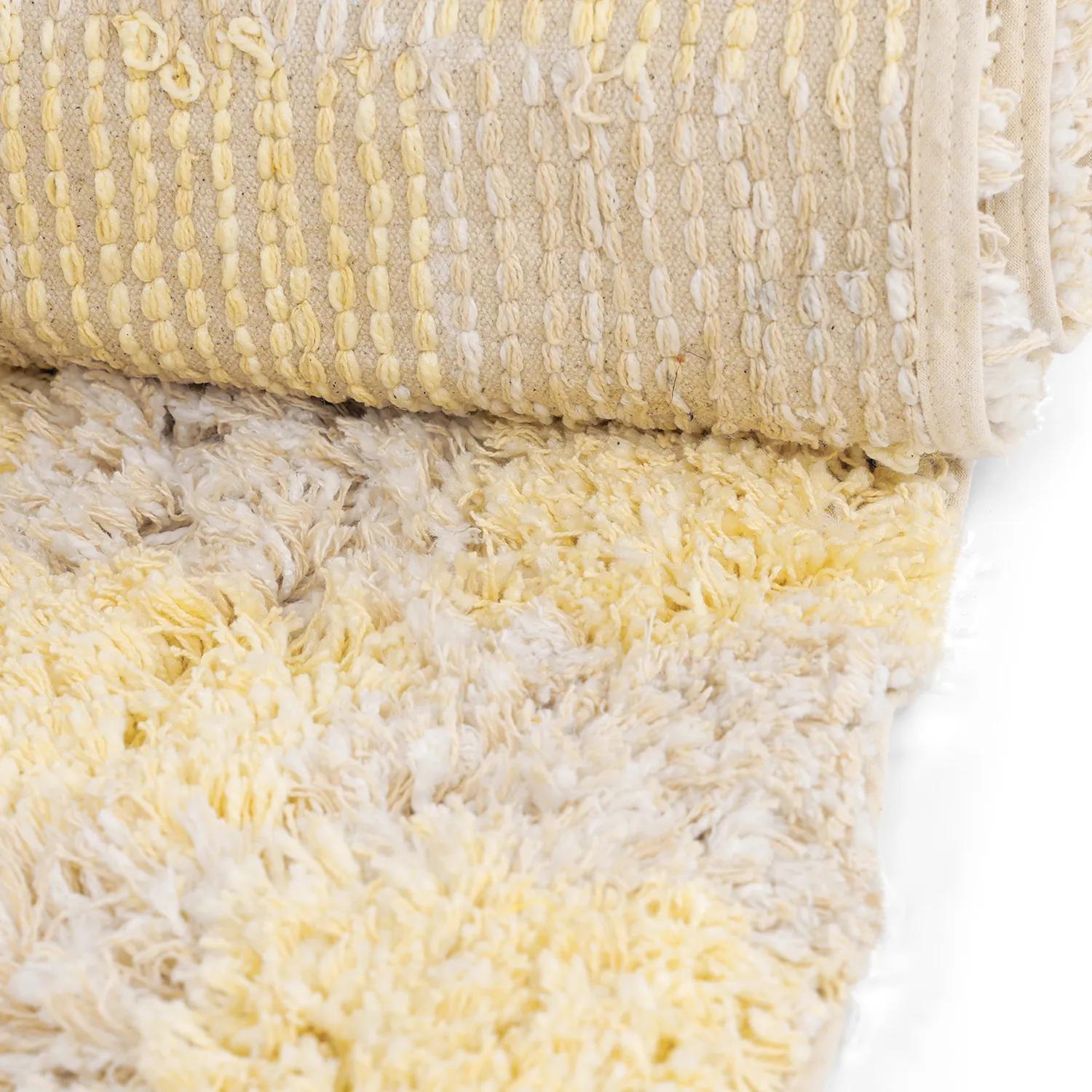 Hochflorteppiche - Methoni Check Cotton Shaggy (creme/hellgelb)