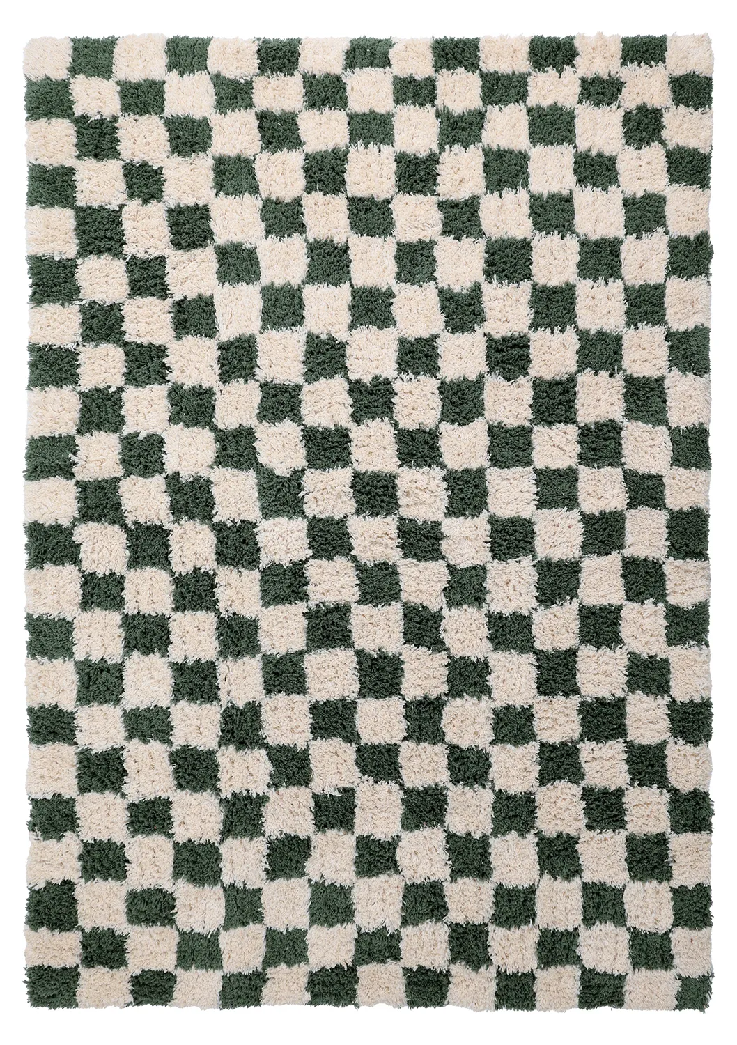 Hochflorteppiche - Methoni Check Cotton Shaggy (creme/grün)