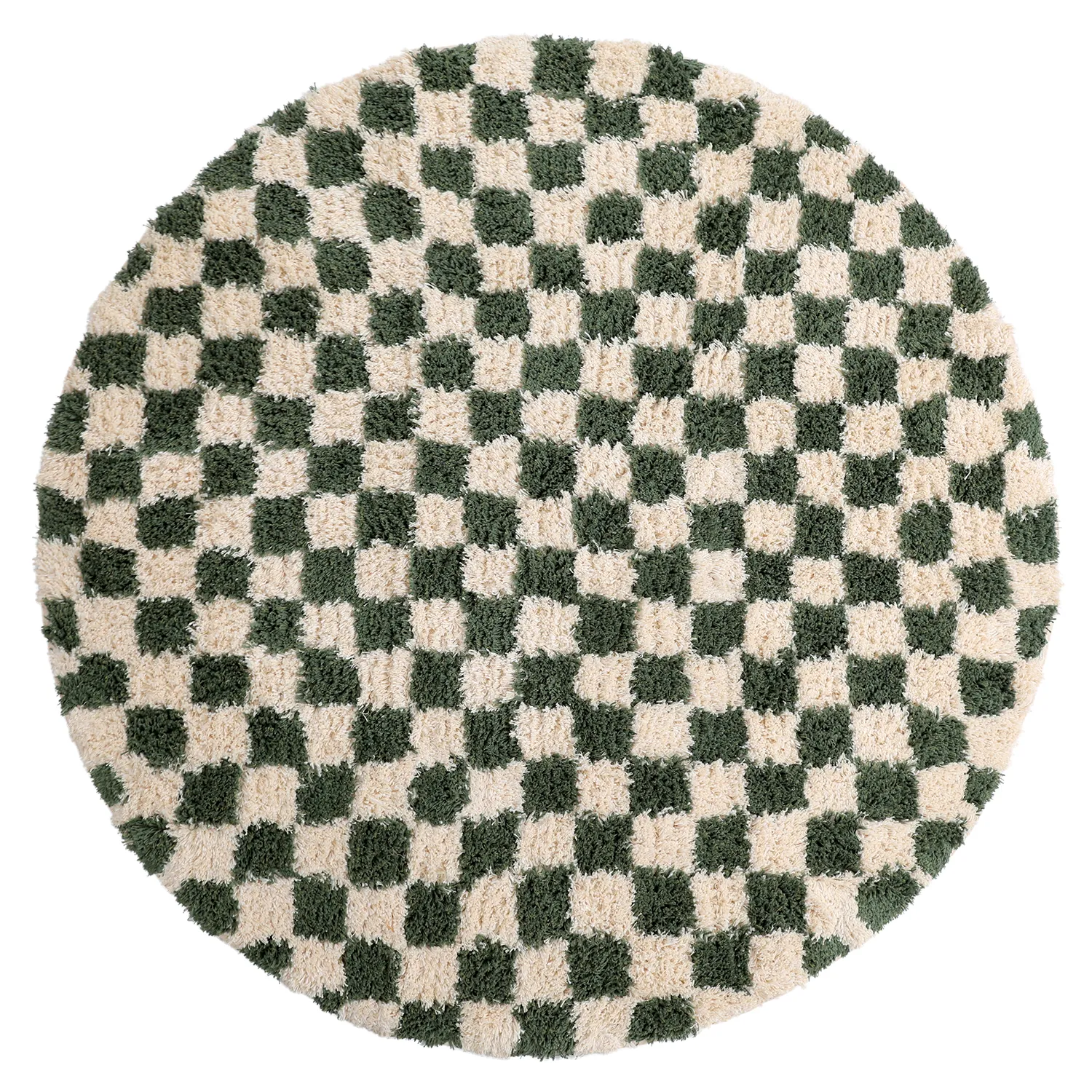 Rund Teppich - Methoni Check Cotton Shaggy (creme/grün)