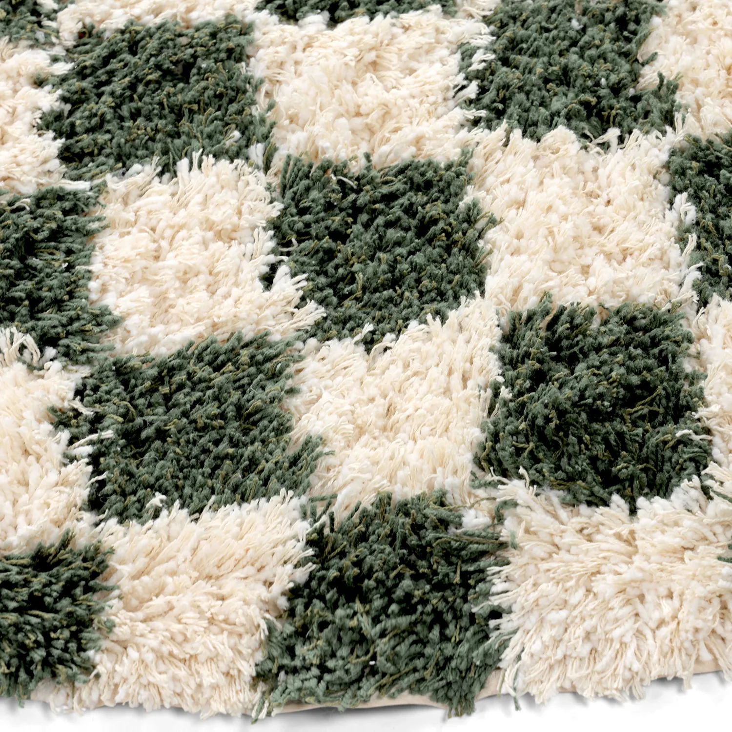 Rund Teppich - Methoni Check Cotton Shaggy (creme/grün)