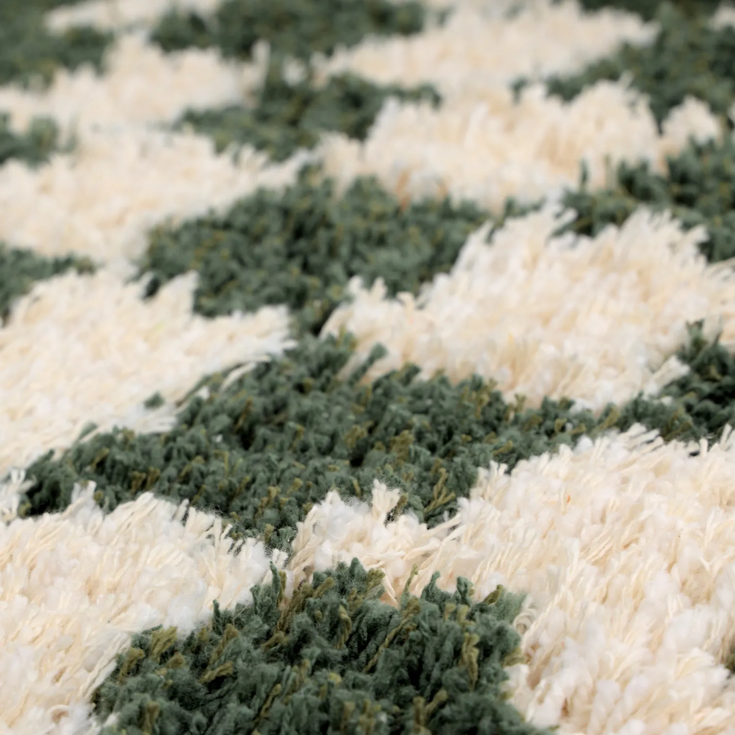 Rund Teppich - Methoni Check Cotton Shaggy (creme/grün)