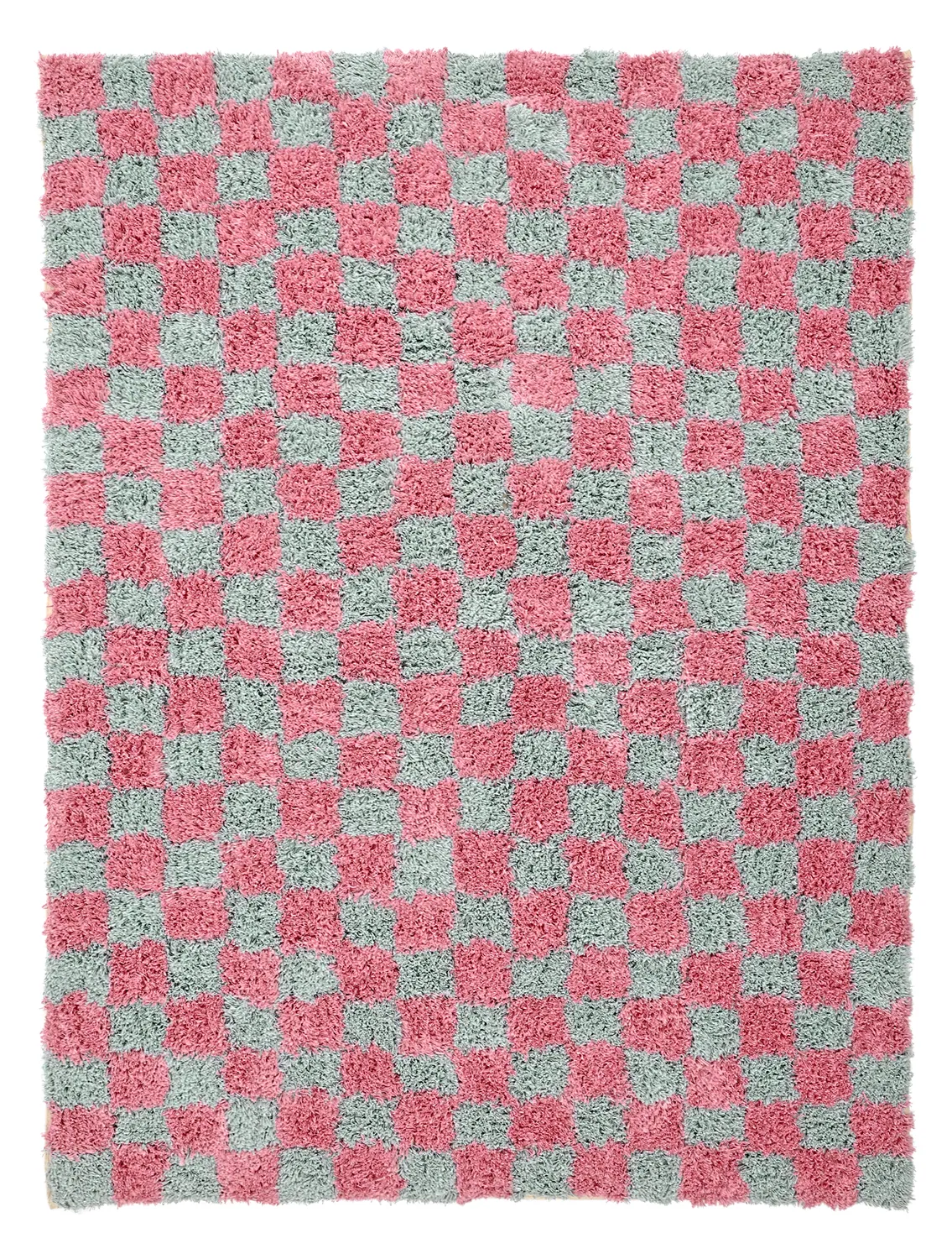 Hochflorteppiche - Methoni Check Cotton Shaggy (hellblau/hellrosa)
