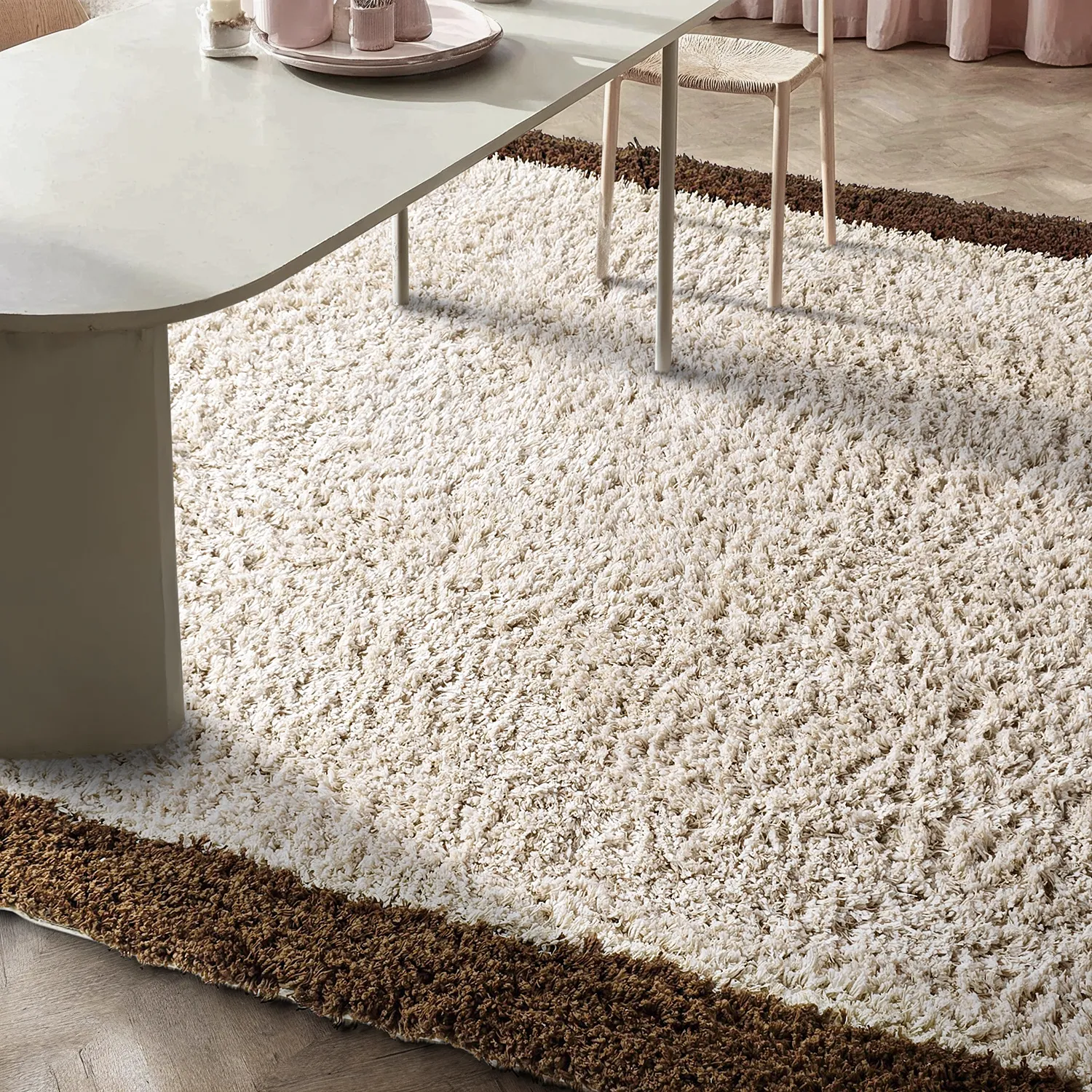Hochflorteppiche - Sagres Natural Cotton Shaggy (offwhite/braun)
