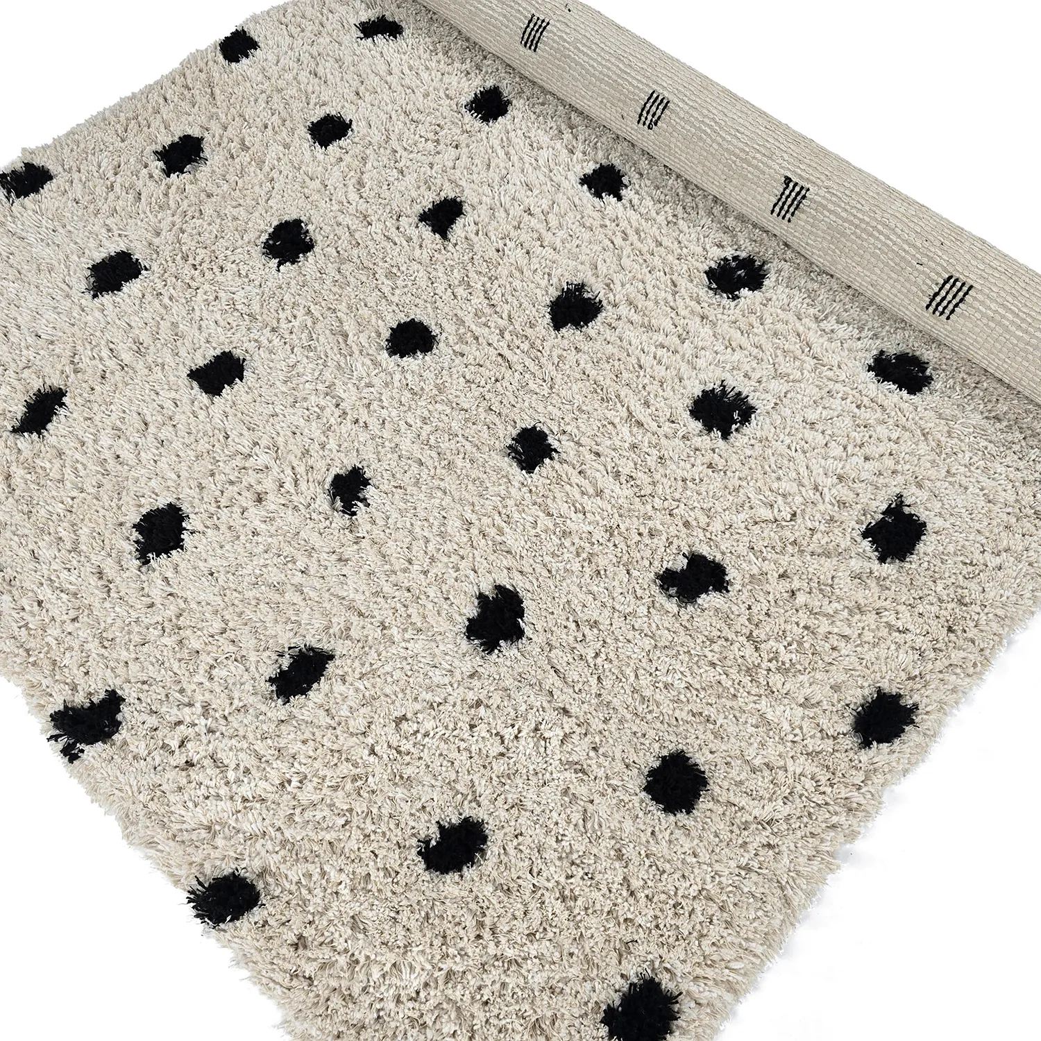 Hochflorteppiche - Soria Natural Cotton Shaggy (offwhite/schwarz)