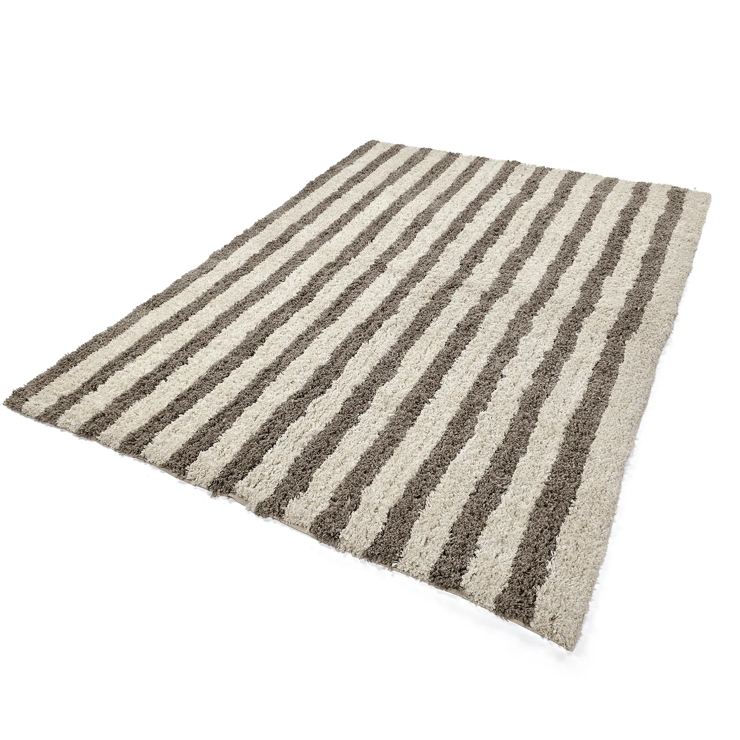 Hochflorteppiche - Thira Stripe Cotton Shaggy (creme/taupe)
