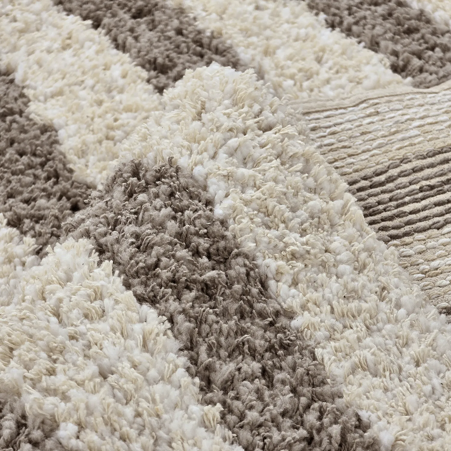 Hochflorteppiche - Thira Stripe Cotton Shaggy (creme/taupe)