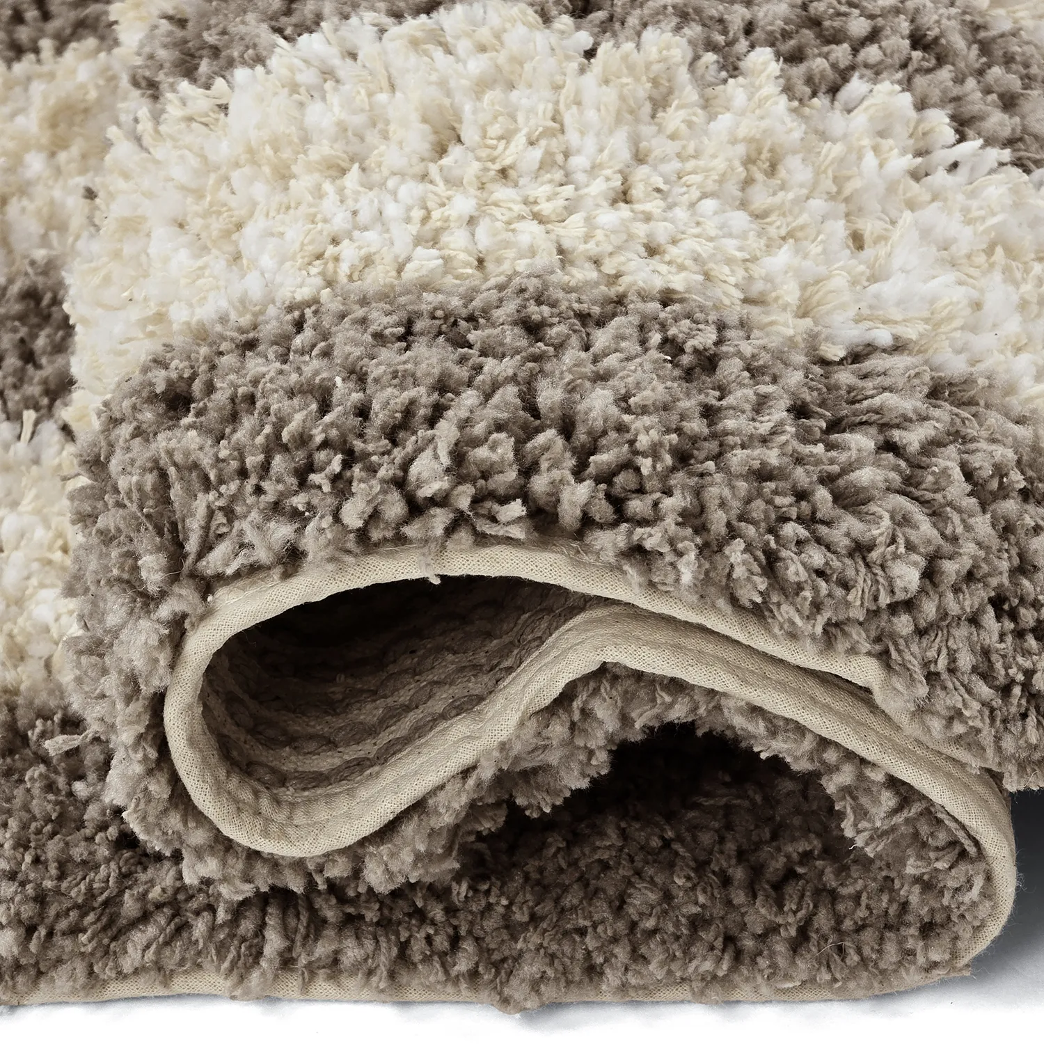 Hochflorteppiche - Thira Stripe Cotton Shaggy (creme/taupe)