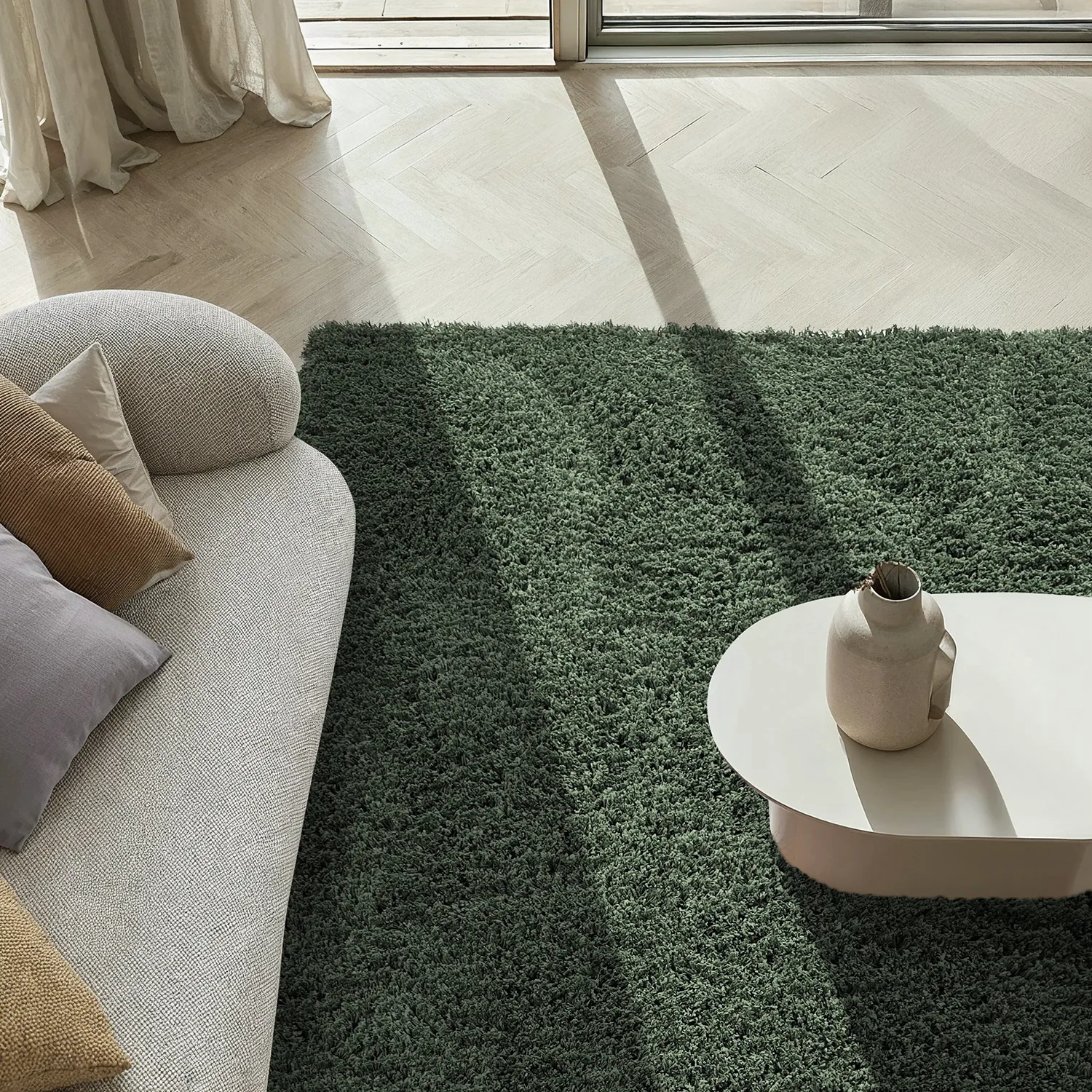 Hochflorteppiche - Combarro Solid Cotton Shaggy (grün)