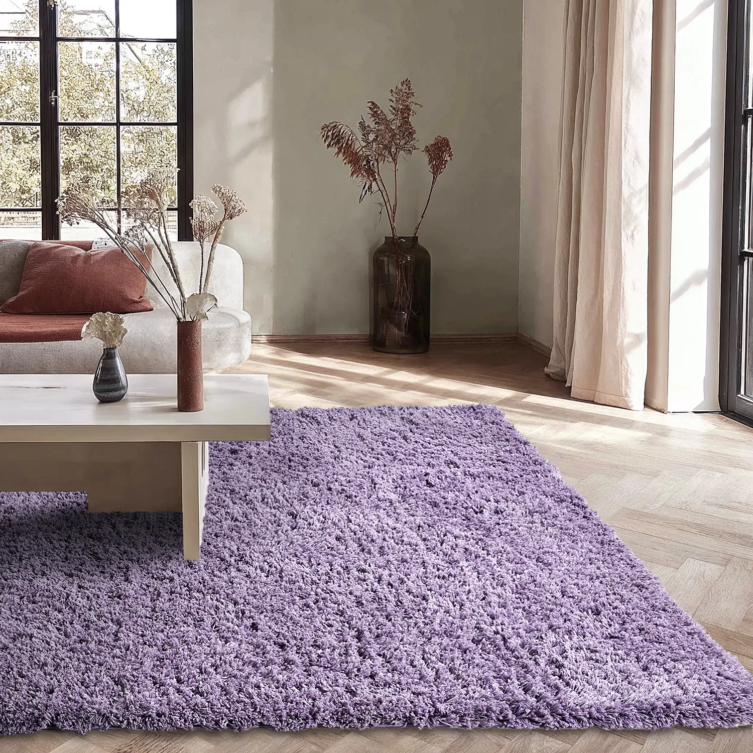Hochflorteppiche - Combarro Solid Cotton Shaggy (hellviolett)