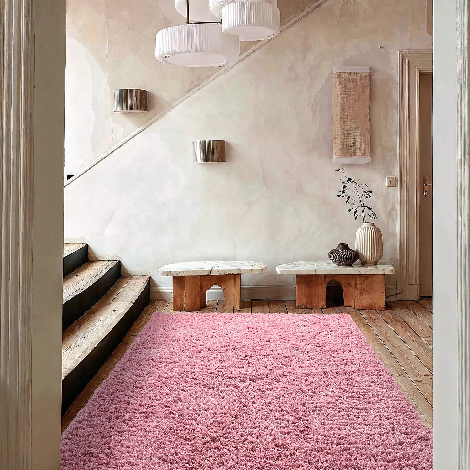 Hochflorteppiche - Combarro Solid Cotton Shaggy (hellrosa)