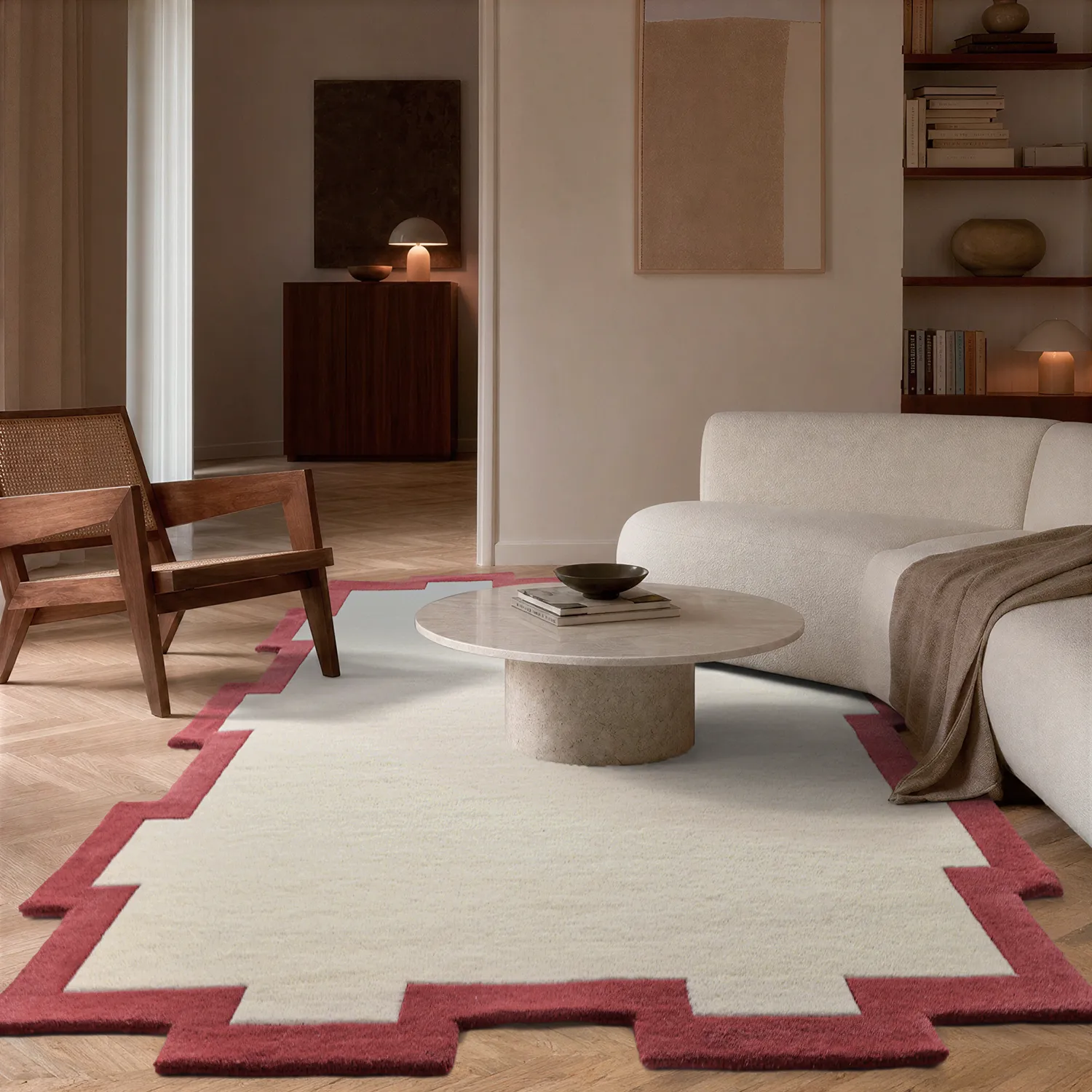 Wollteppich - Agra Hand Tufted Wool Premium (creme/rot)