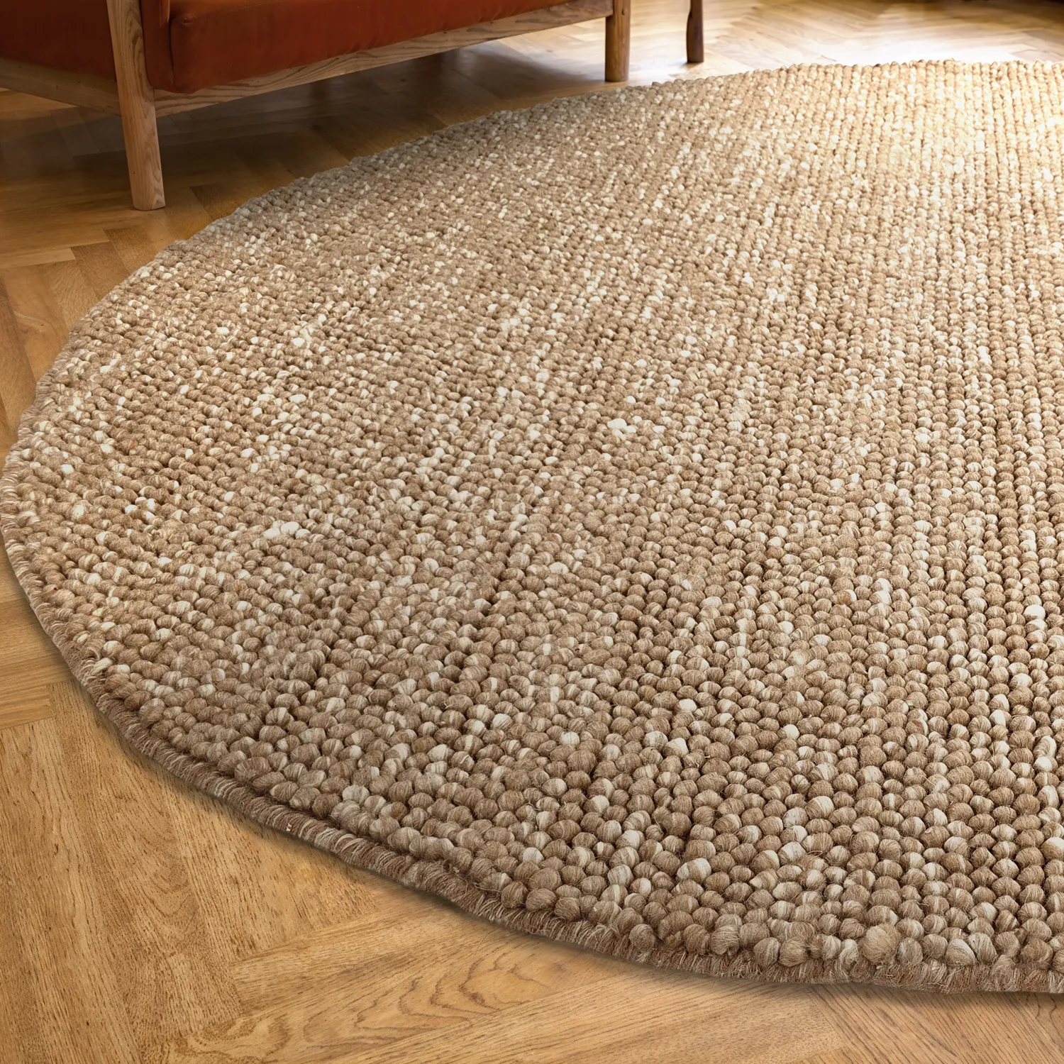 Rund Teppich - Avafors Wool Bubble (hellbraun/weiß)