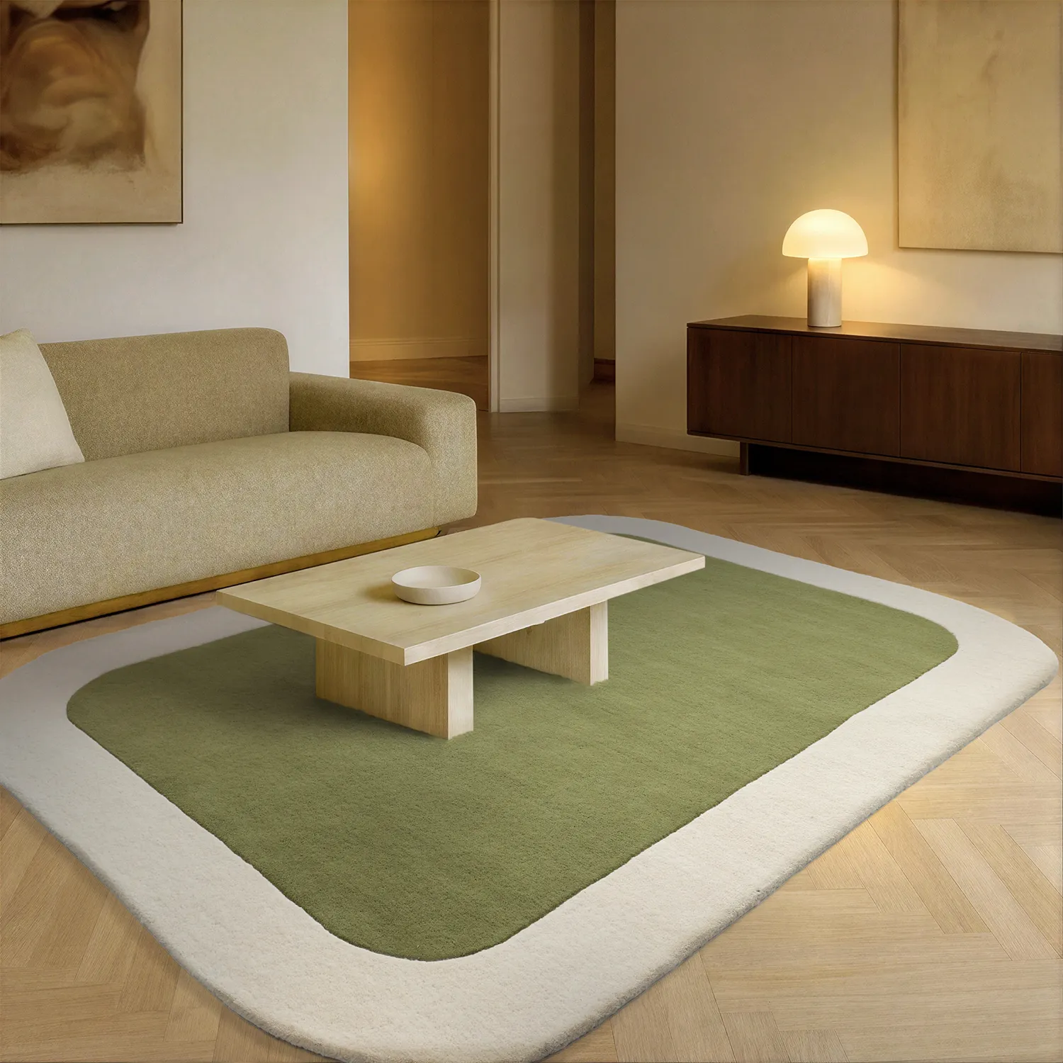 Wollteppich - Puri Hand Tufted Wool Premium (grün/creme)