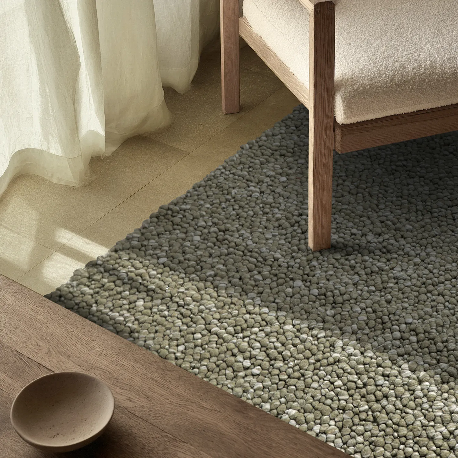 Wollteppich - Sala Irregular Wool Bubble (moosgrün/weiße melange)