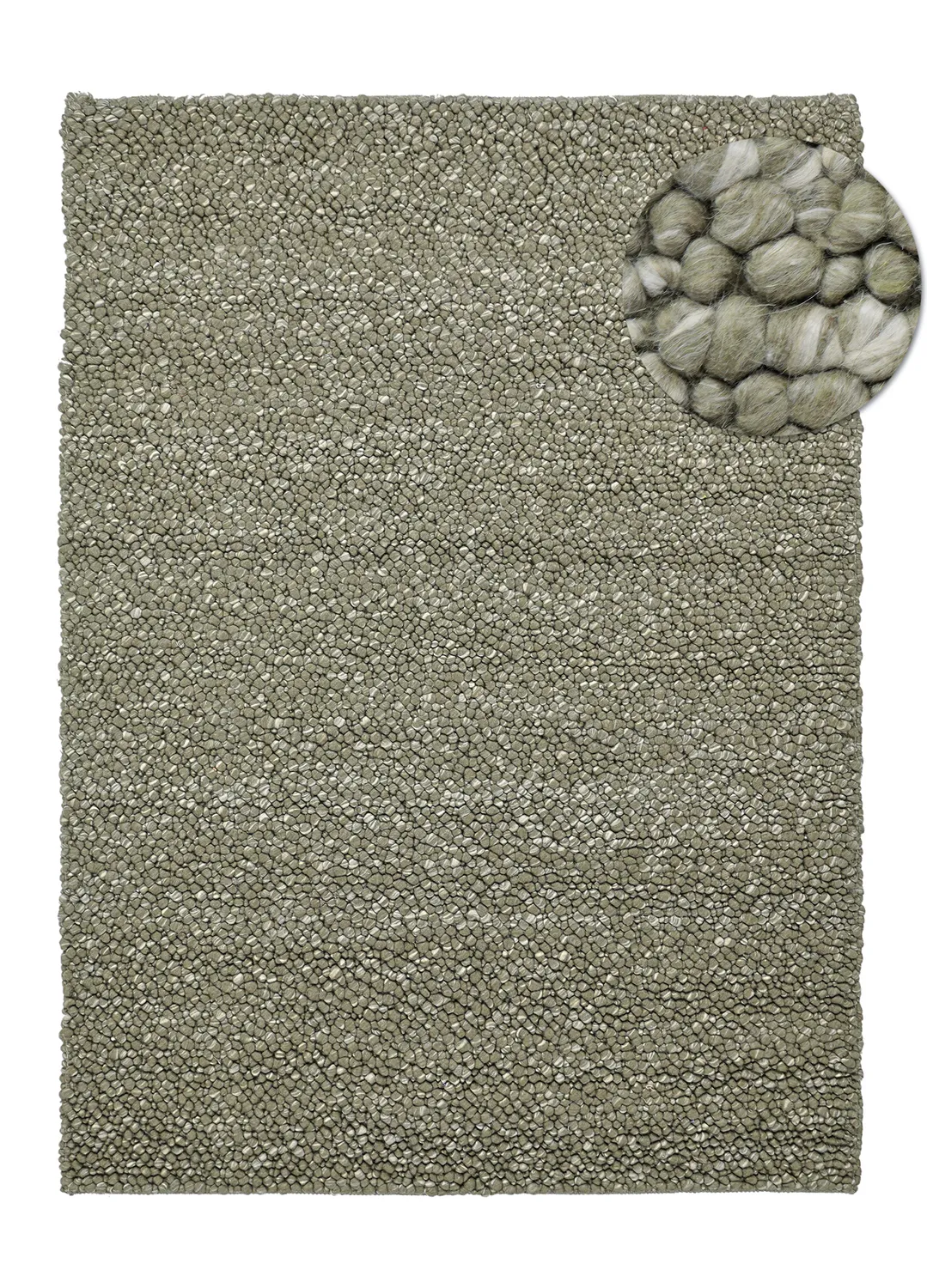 Wollteppich - Sala Irregular Wool Bubble (moosgrün/weiße melange)