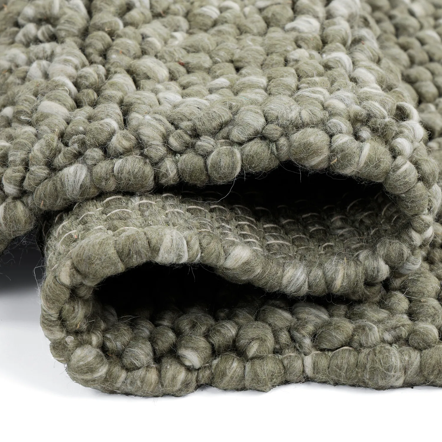 Wollteppich - Sala Irregular Wool Bubble (moosgrün/weiße melange)