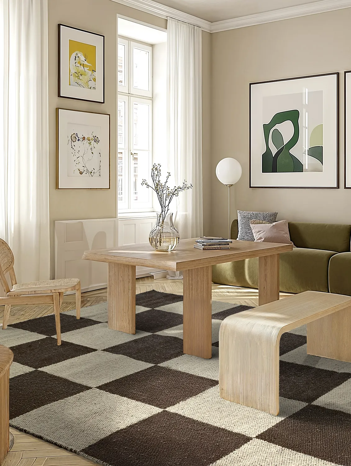 Wollteppich - Scacco (schwarz/beige)