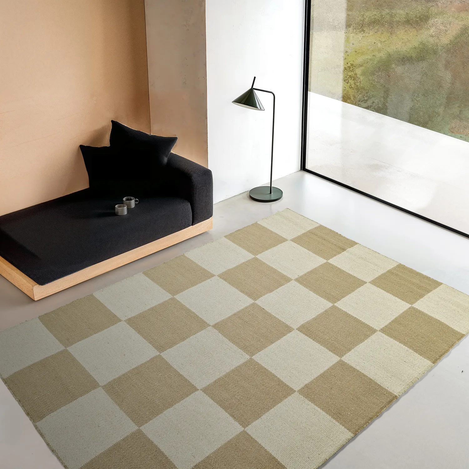 Wollteppich - Scacco (weiß/beige)