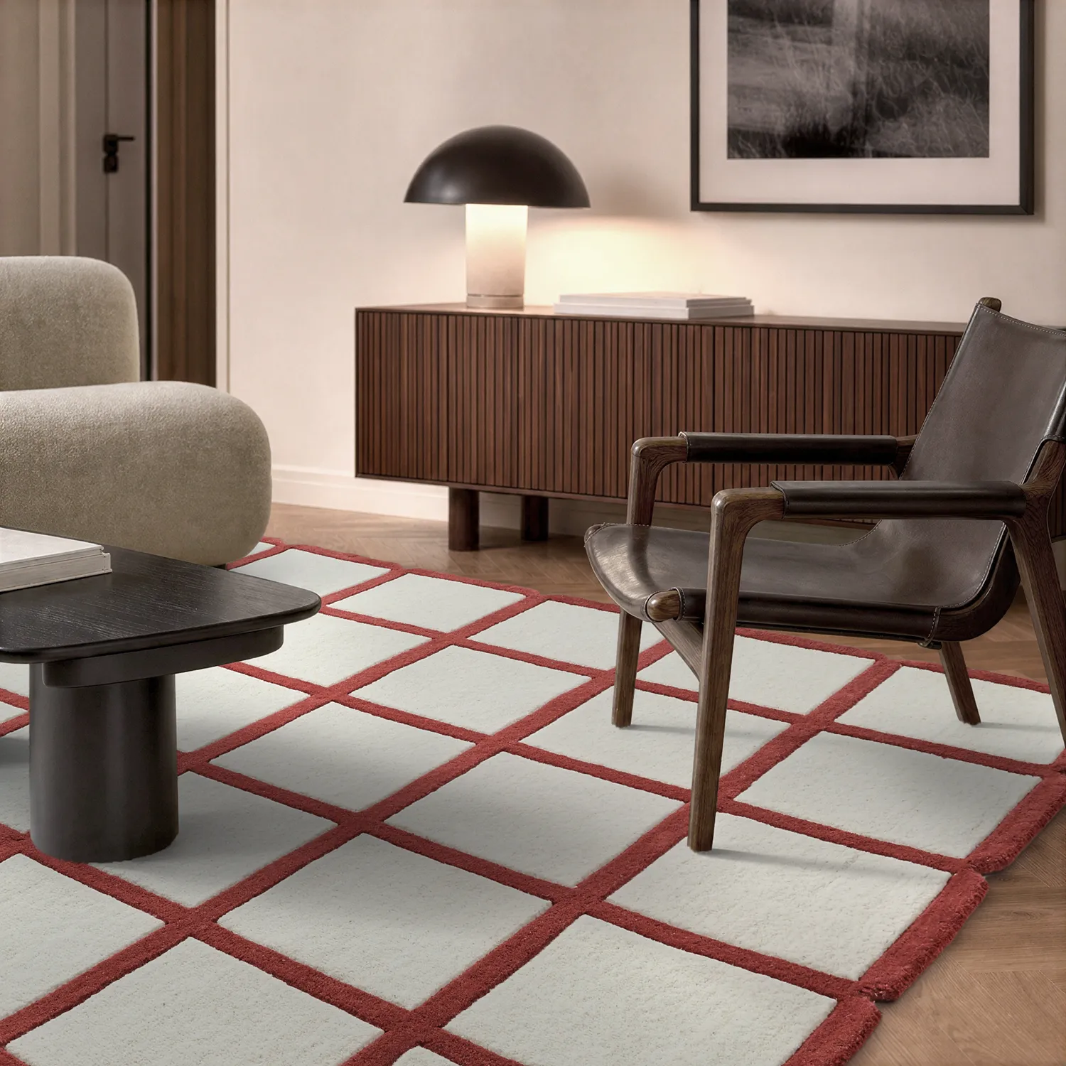 Wollteppich - Syl Hand Tufted Wool Premium (rot/weiß)