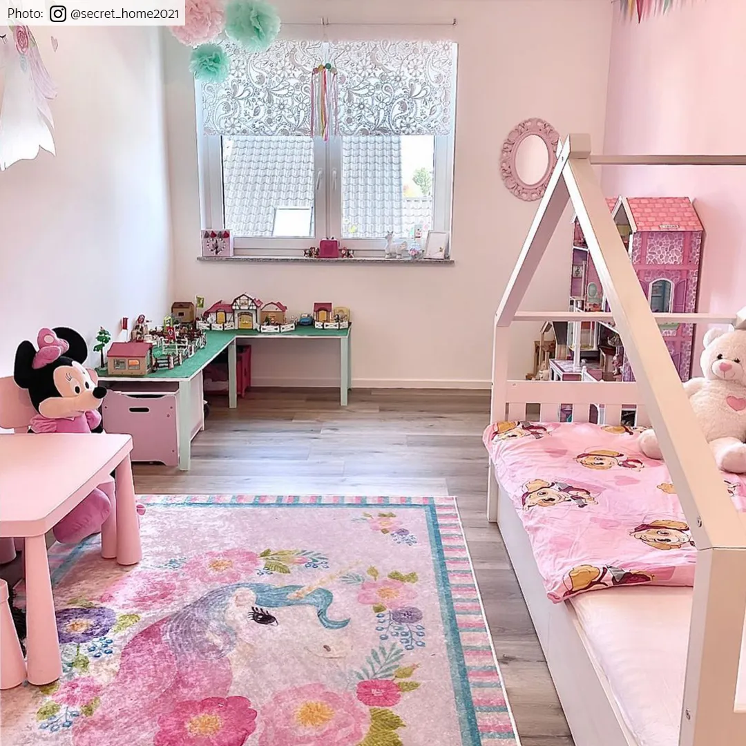 Kinderteppich - Unicorn Flowers (rosa)