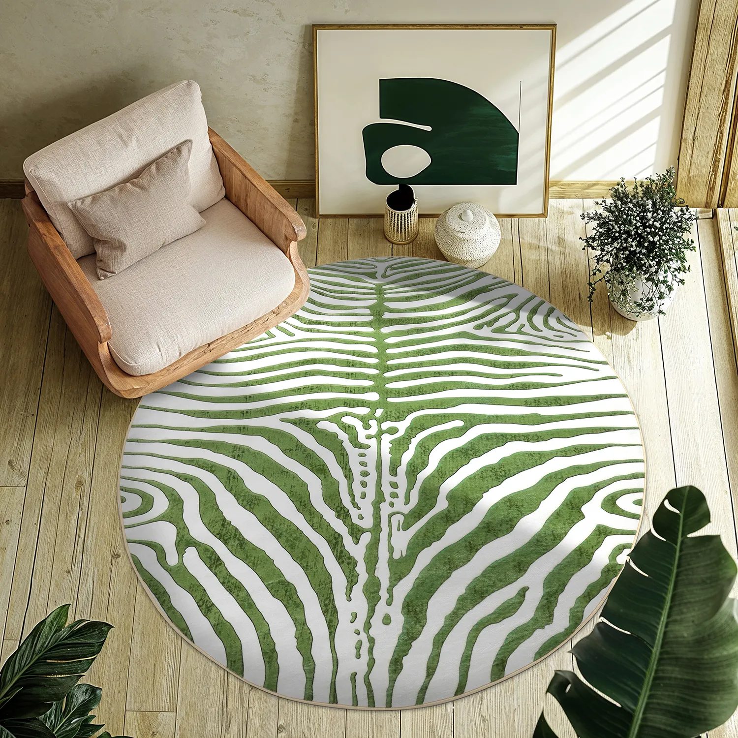 Rund Teppich - Zebra (grün)