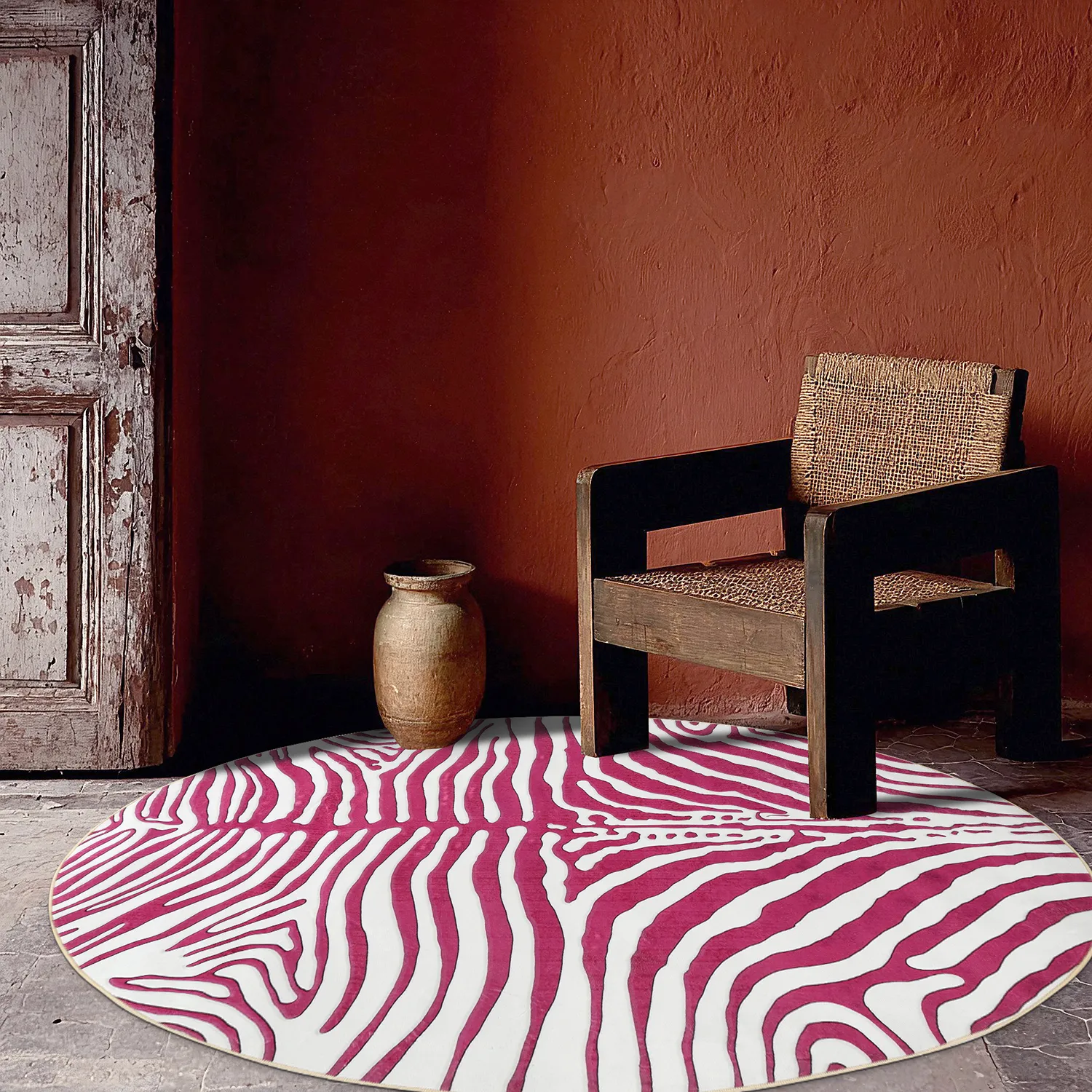Rund Teppich - Zebra (rosa)